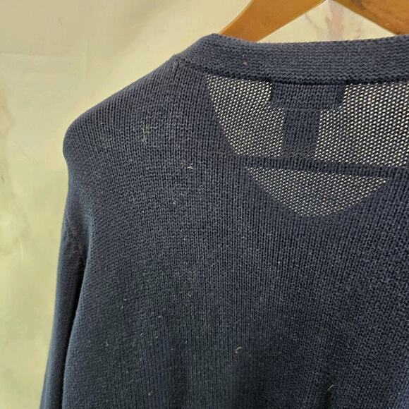 Foxcroft Sweater Womens XL Navy Cardigan Cotton Snap Button Up Crochet Sleeve - Picture 7 of 12